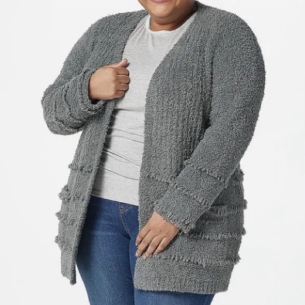 Barefoot Dreams CozyChic Knit Open Front Cardigan Women’s Size Small Gray